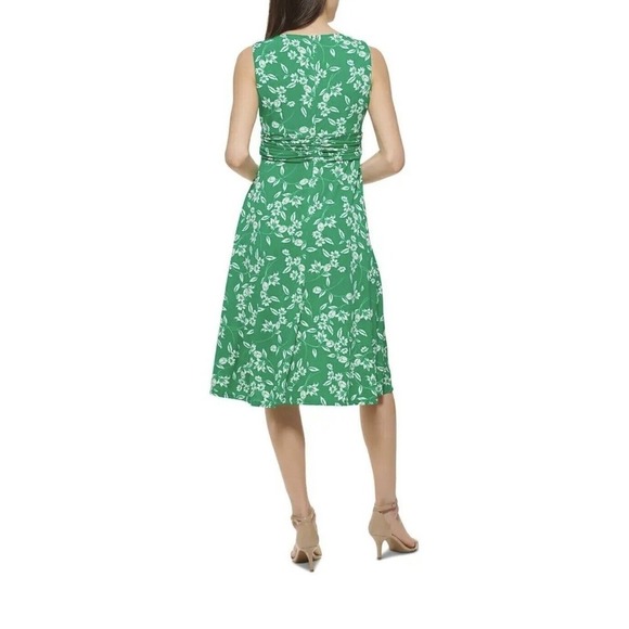 Jessica Howard Green Floral Print Ruched A-Line Midi Dress Petite Size 6P NWT - Picture 4 of 5